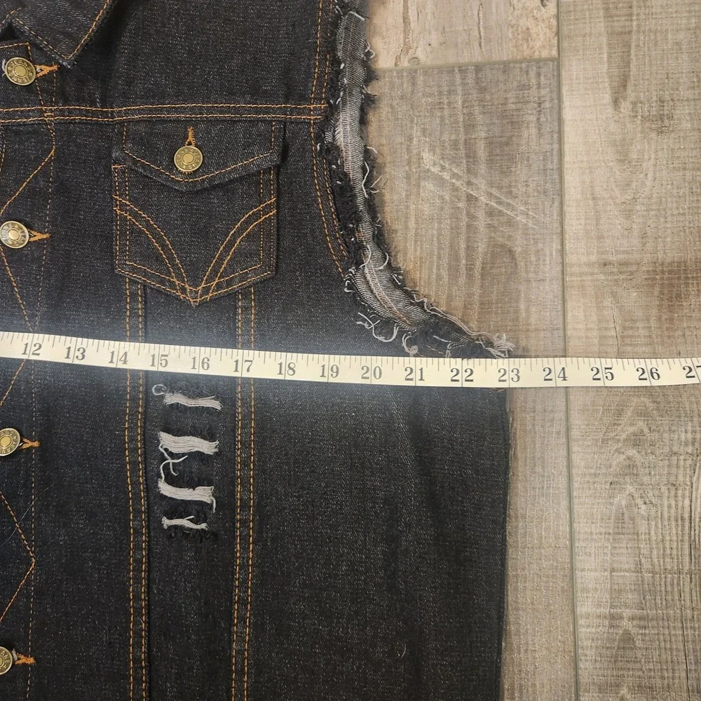 Nasky Denim Vest Mens XL Black Excellent Distressed Sleeveless Trucker Jacket